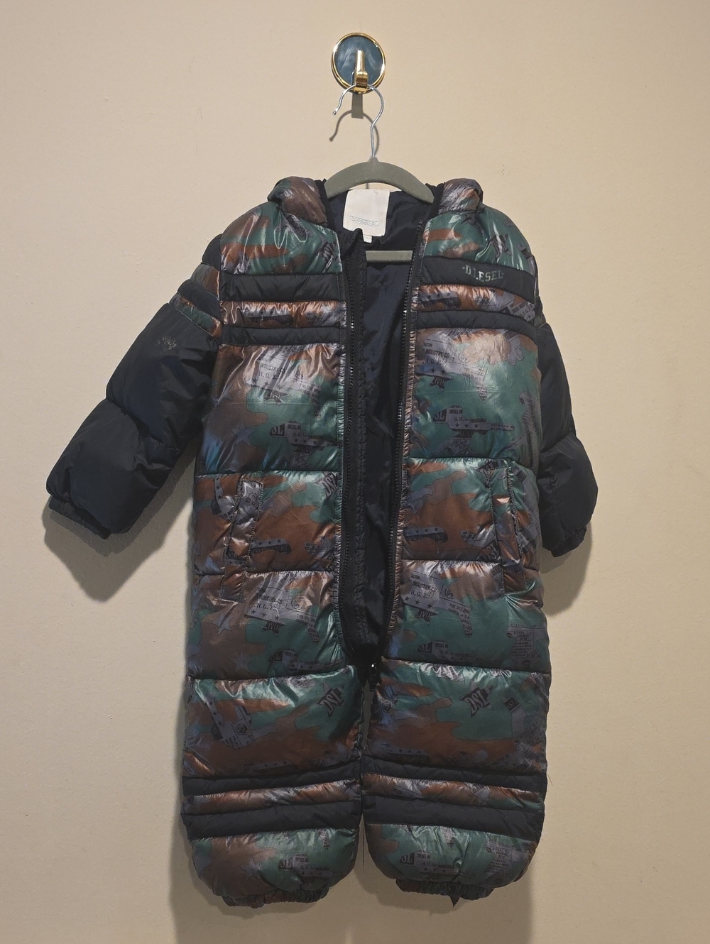 Diesel 24 Months Kids Puffer Snowsuit in Green & Brown Down Puffer